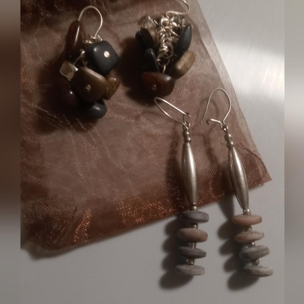 Sterling silver & natural stone earrings 2 pairs .